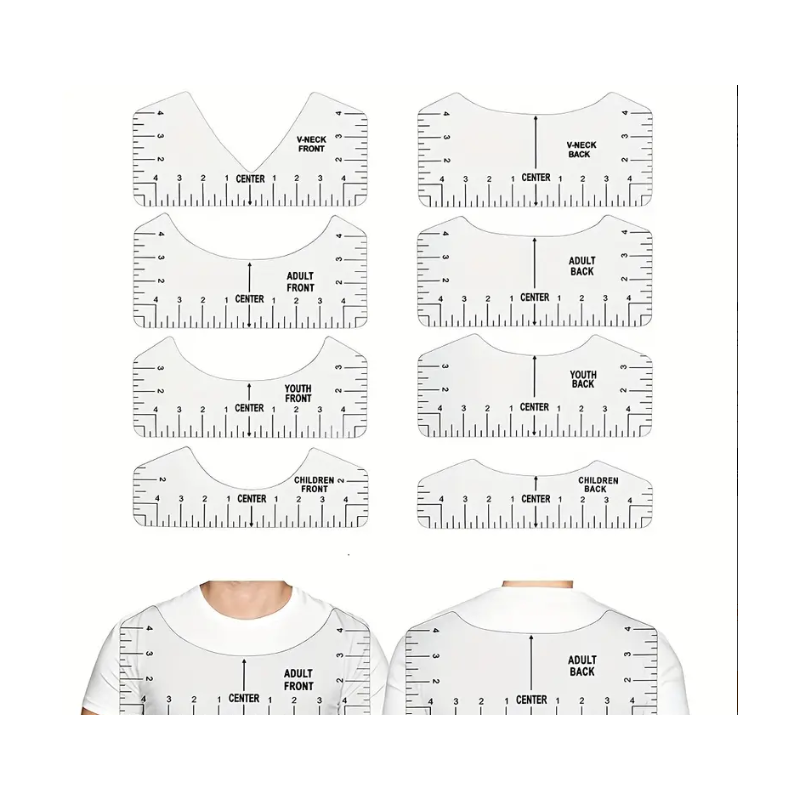 Set de 8 reglas de alineacion de camisetas