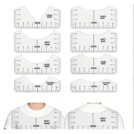 Set de 8 reglas de alineacion de camisetas