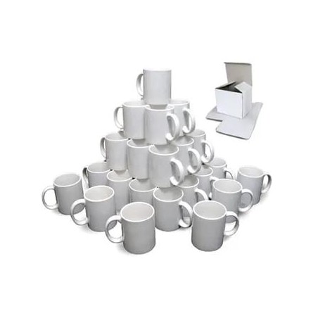 Pack de 36 tazas blancas para subliminar + cajas individuales